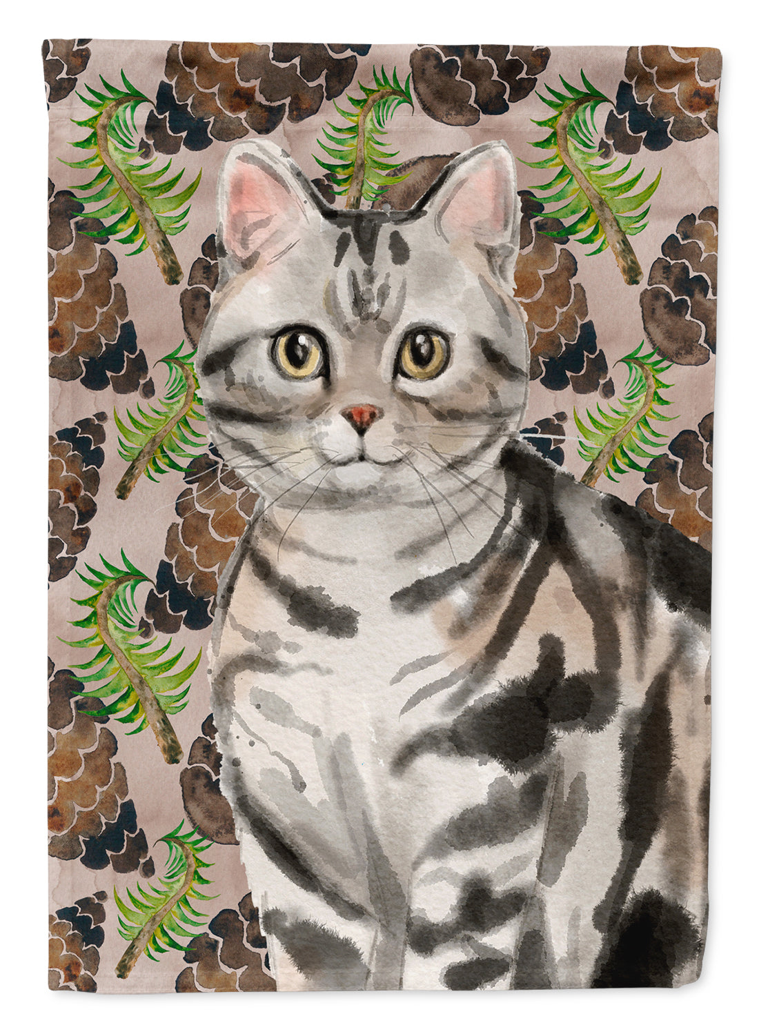 American Shorthair Pine Cones House Flag 28x40 Porch Sleeve Pole Decorative Outside Yard Banner Artwork Wall Hanging, Polyester