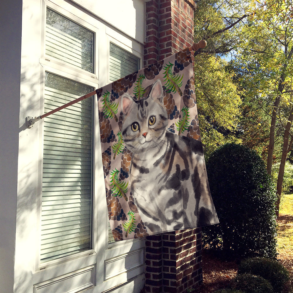 American Shorthair Pine Cones House Flag 28x40 Porch Sleeve Pole Decorative Outside Yard Banner Artwork Wall Hanging, Polyester
