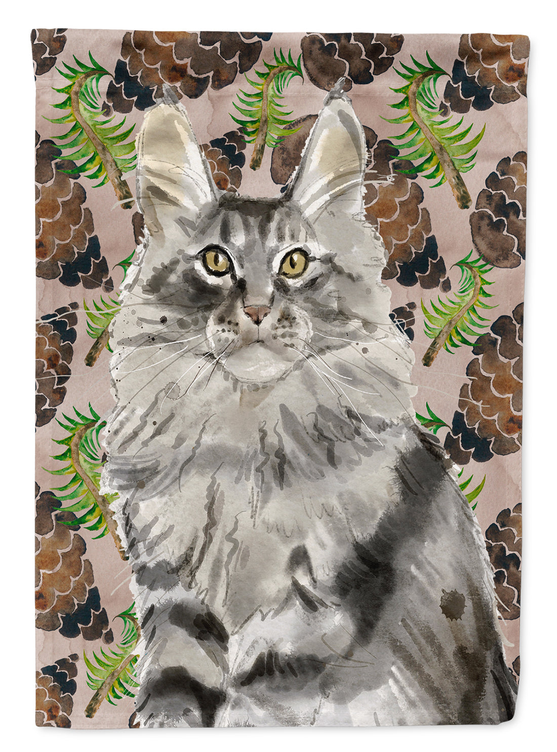 Maine Coon Pine Cones House Flag 28x40 Porch Sleeve Pole Decorative Outside Yard Banner Artwork Wall Hanging, Polyester