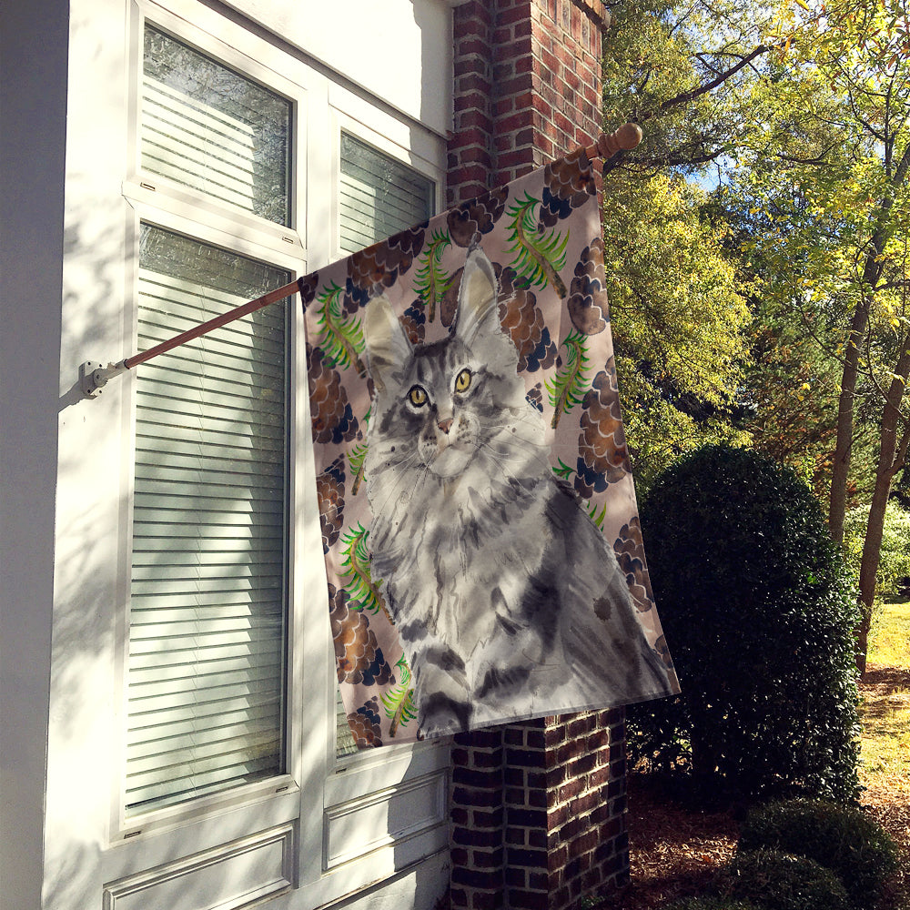 Maine Coon Pine Cones House Flag 28x40 Porch Sleeve Pole Decorative Outside Yard Banner Artwork Wall Hanging, Polyester