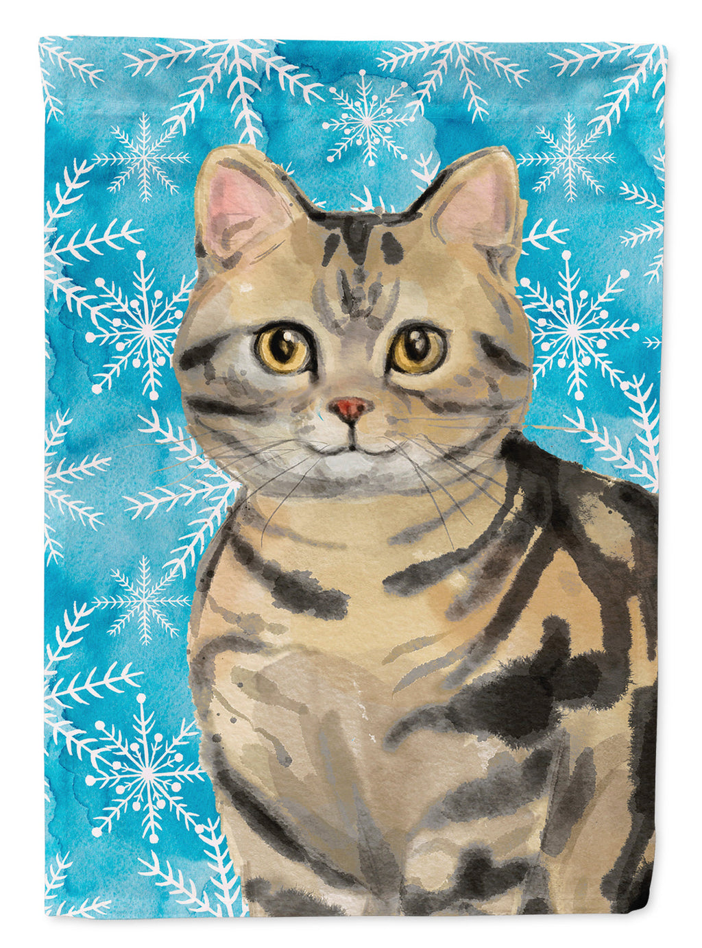 American Shorthair Brown Tabby Winter Snowflake House Flag 28x40 Porch Sleeve Pole Decorative Outside Yard Banner Artwork Wall Hanging, Polyester