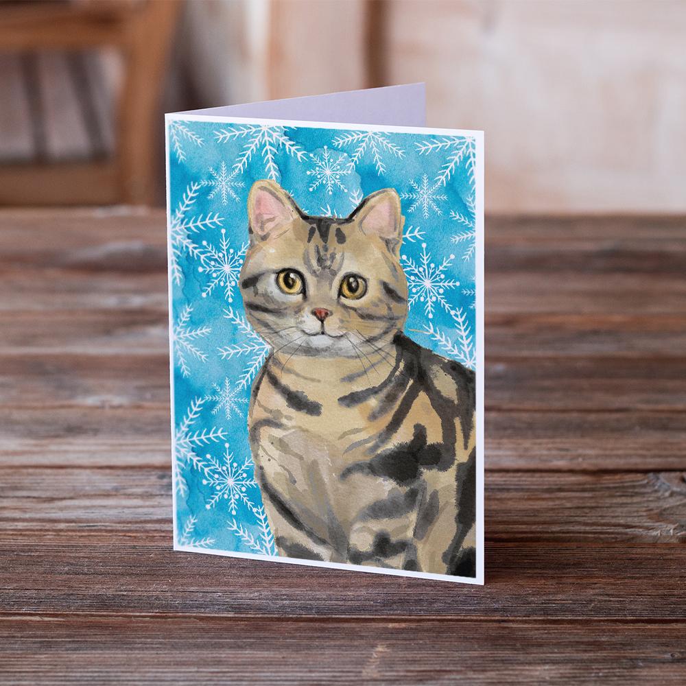 American Shorthair Brown Tabby Winter Snowflake Greeting Cards Pack of 8 Blank Cards with Envelopes Whimsical A7 Size 5x7