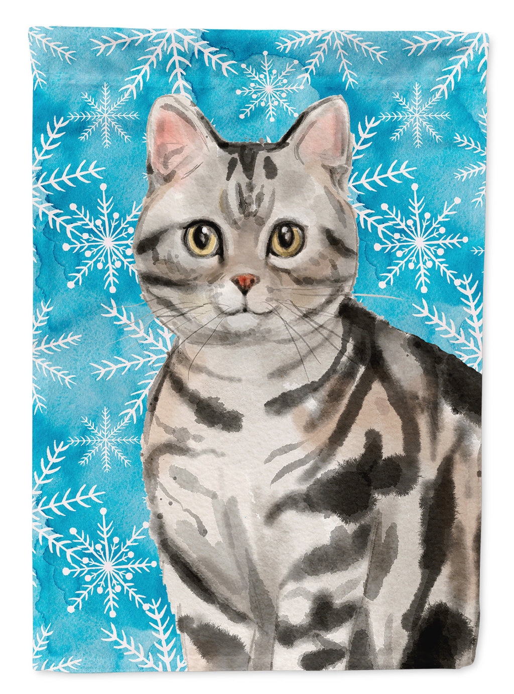 American Shorthair Winter Snowflake House Flag 28x40 Porch Sleeve Pole Decorative Outside Yard Banner Artwork Wall Hanging, Polyester