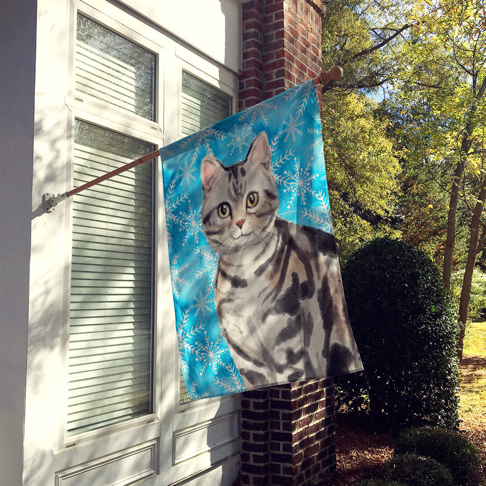 American Shorthair Winter Snowflake House Flag 28x40 Porch Sleeve Pole Decorative Outside Yard Banner Artwork Wall Hanging, Polyester