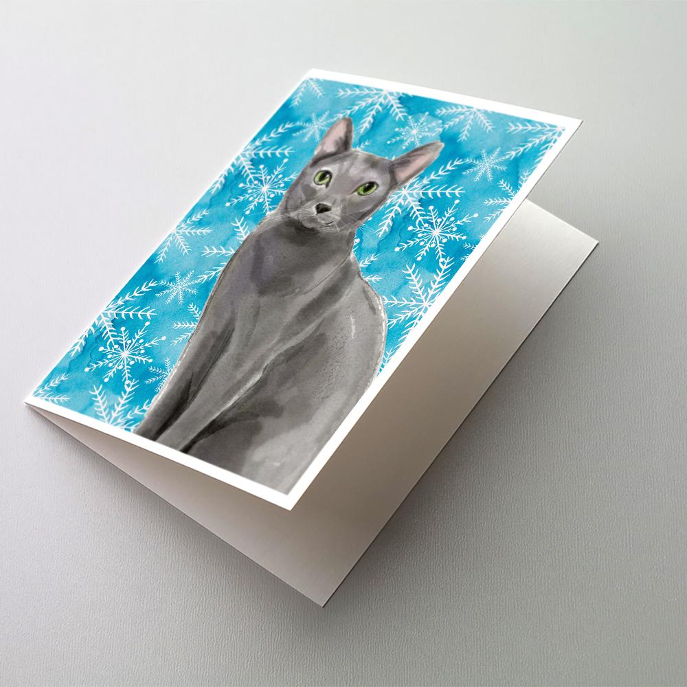 Blue Russian Winter Snowflake Greeting Cards Pack of 8 Blank Cards with Envelopes Whimsical A7 Size 5x7