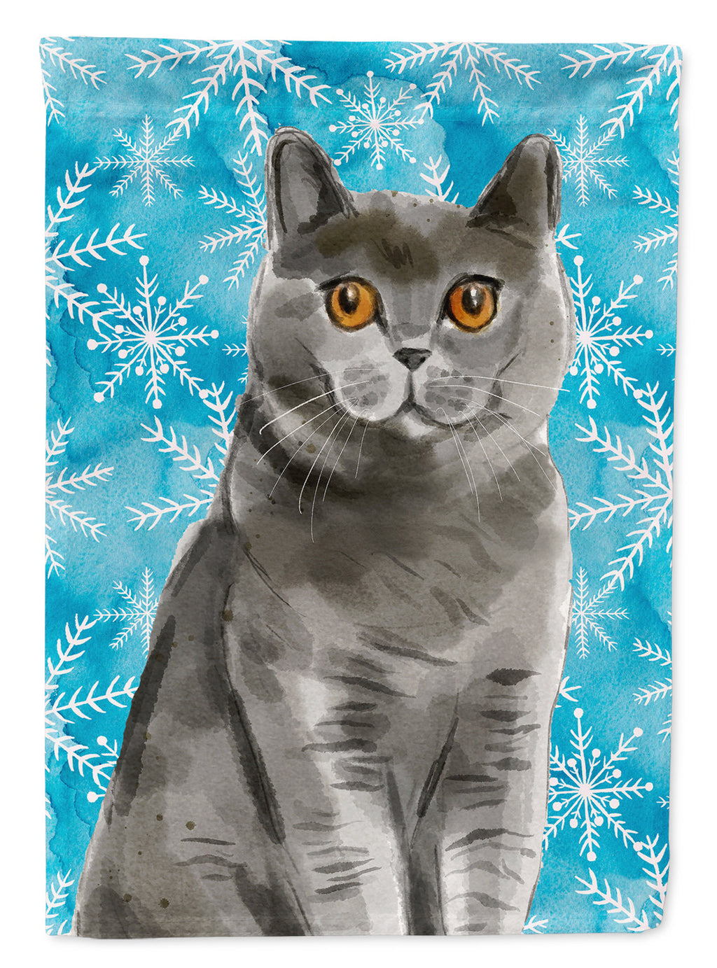 British Shorthair Winter Snowflake House Flag 28x40 Porch Sleeve Pole Decorative Outside Yard Banner Artwork Wall Hanging, Polyester