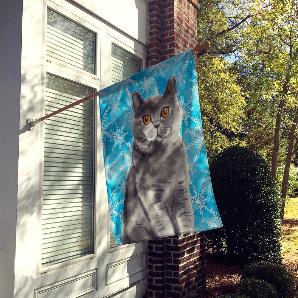 British Shorthair Winter Snowflake House Flag 28x40 Porch Sleeve Pole Decorative Outside Yard Banner Artwork Wall Hanging, Polyester