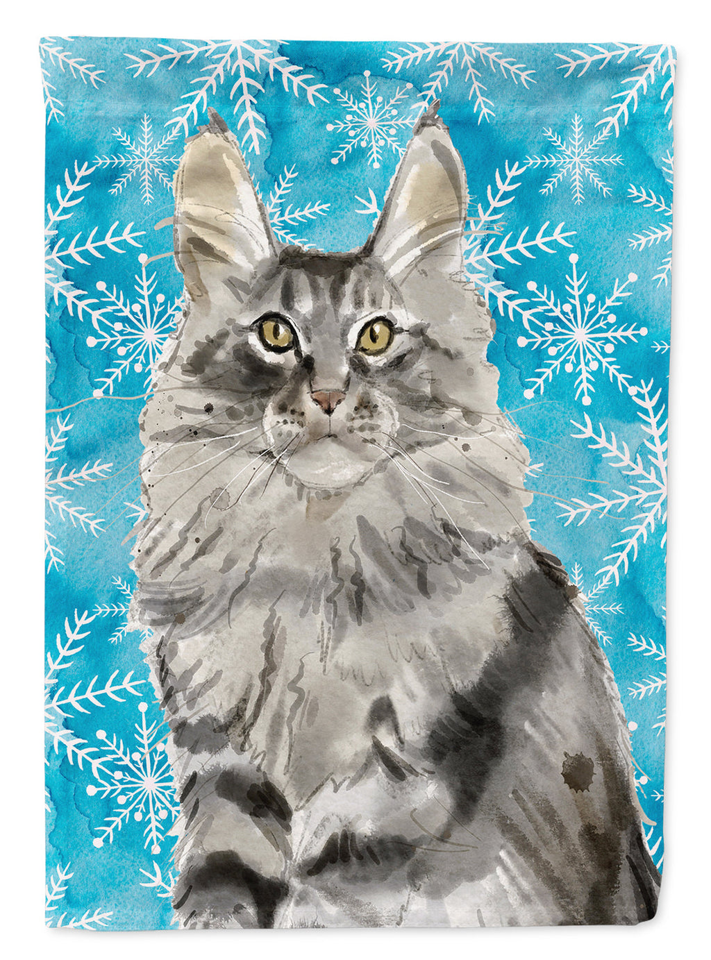 Maine Coon Winter Snowflake House Flag 28x40 Porch Sleeve Pole Decorative Outside Yard Banner Artwork Wall Hanging, Polyester