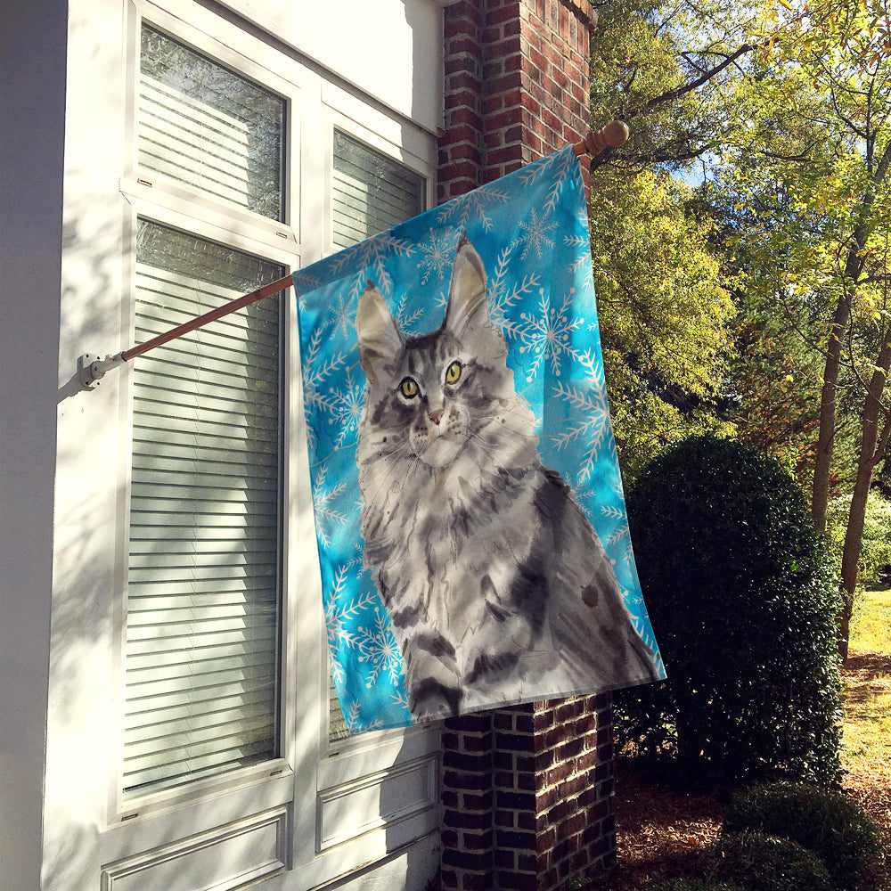 Maine Coon Winter Snowflake House Flag 28x40 Porch Sleeve Pole Decorative Outside Yard Banner Artwork Wall Hanging, Polyester