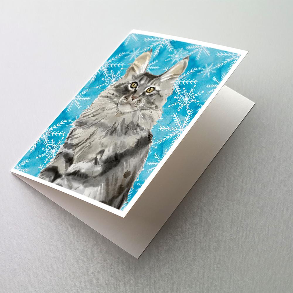 Maine Coon Winter Snowflake Greeting Cards Pack of 8 Blank Cards with Envelopes Whimsical A7 Size 5x7