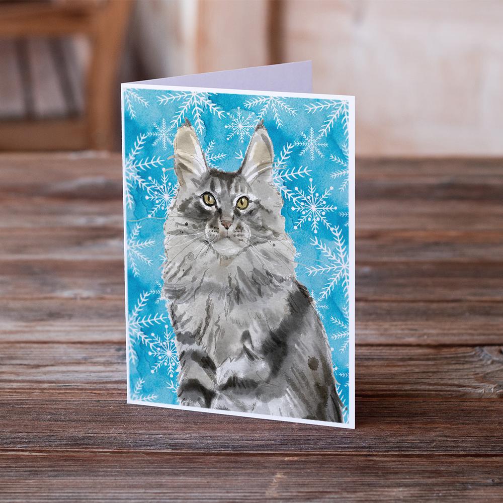 Maine Coon Winter Snowflake Greeting Cards Pack of 8 Blank Cards with Envelopes Whimsical A7 Size 5x7