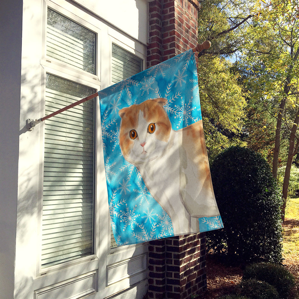 Scottish Fold Winter Snowflake House Flag 28x40 Porch Sleeve Pole Decorative Outside Yard Banner Artwork Wall Hanging, Polyester
