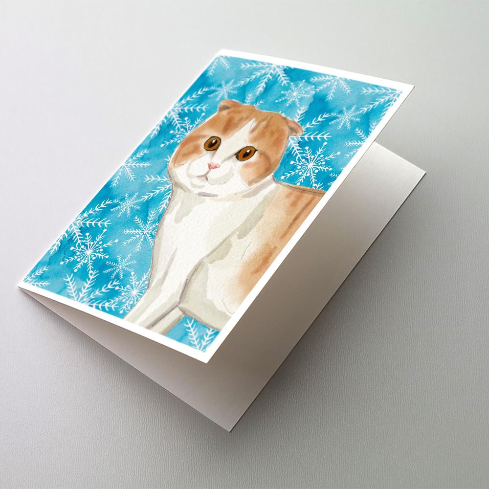Scottish Fold Winter Snowflake Greeting Cards Pack of 8 Blank Cards with Envelopes Whimsical A7 Size 5x7