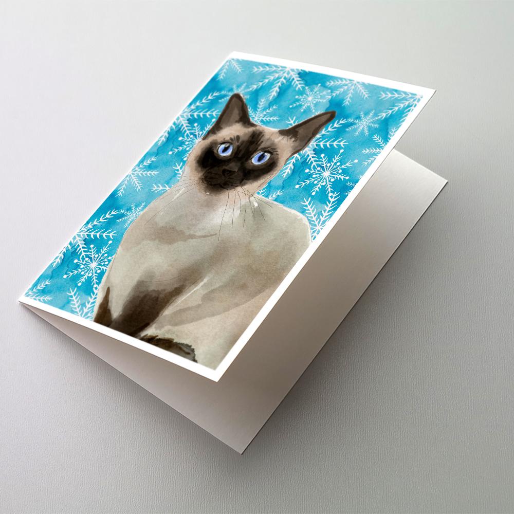 Siamese Winter Snowflake Greeting Cards Pack of 8 Blank Cards with Envelopes Whimsical A7 Size 5x7