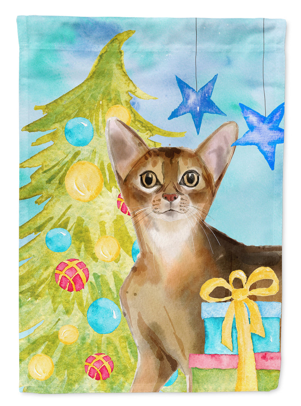 Abyssinian Christmas Presents House Flag 28x40 Porch Sleeve Pole Decorative Outside Yard Banner Artwork Wall Hanging, Polyester