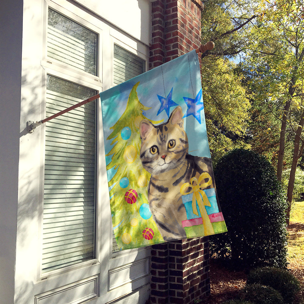 American Shorthair Brown Tabby Christmas Presents House Flag 28x40 Porch Sleeve Pole Decorative Outside Yard Banner Artwork Wall Hanging, Polyester