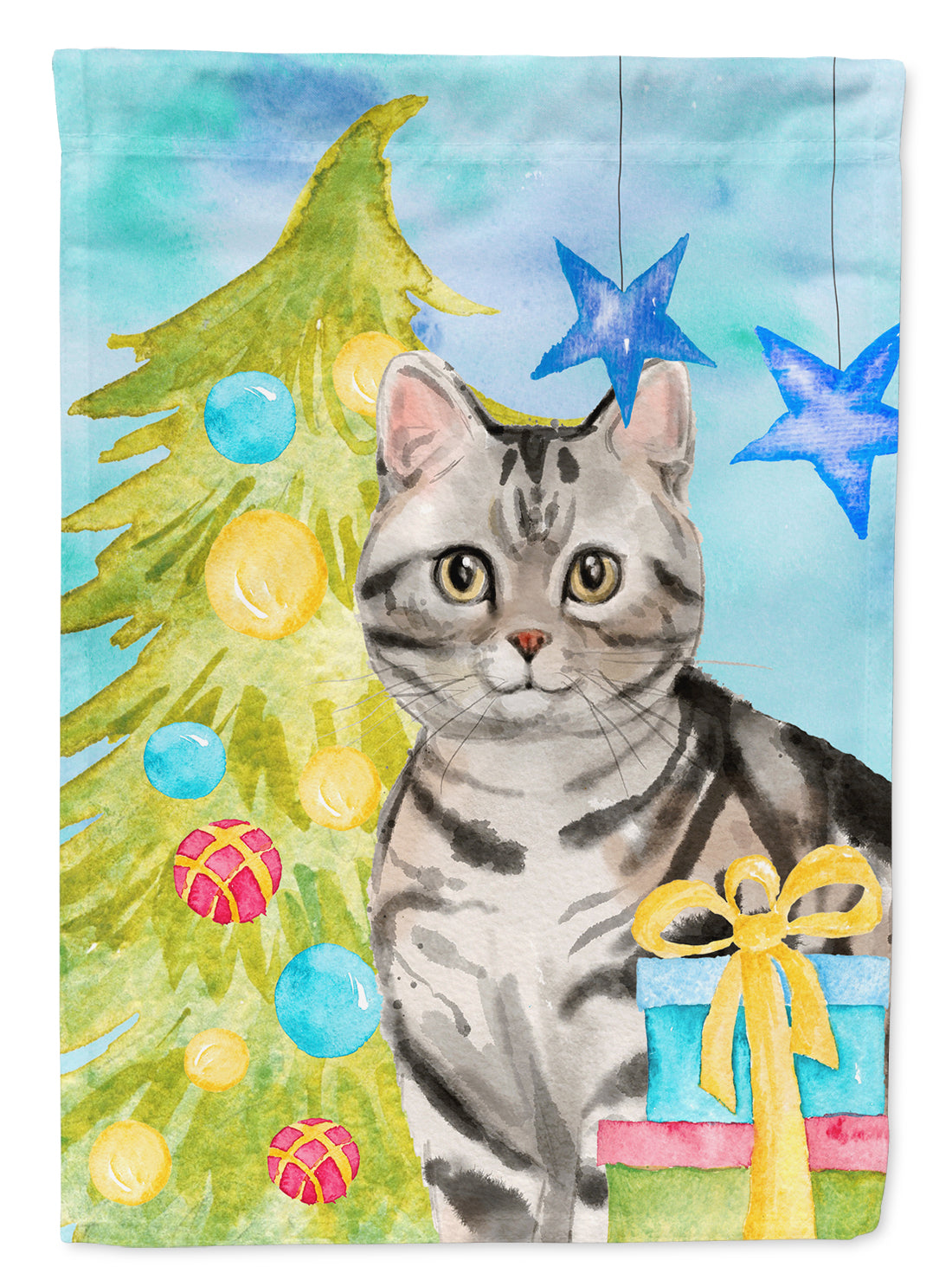 American Shorthair Christmas Presents House Flag 28x40 Porch Sleeve Pole Decorative Outside Yard Banner Artwork Wall Hanging, Polyester