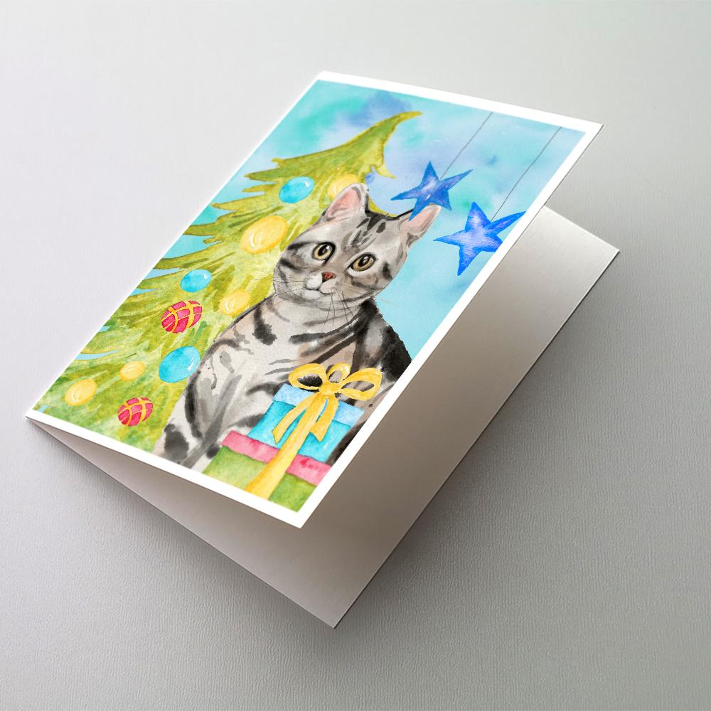American Shorthair Christmas Presents Greeting Cards Pack of 8 Blank Cards with Envelopes Whimsical A7 Size 5x7