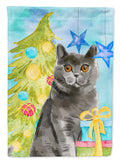 British Shorthair Christmas Presents House Flag 28x40 Porch Sleeve Pole Decorative Outside Yard Banner Artwork Wall Hanging, Polyester