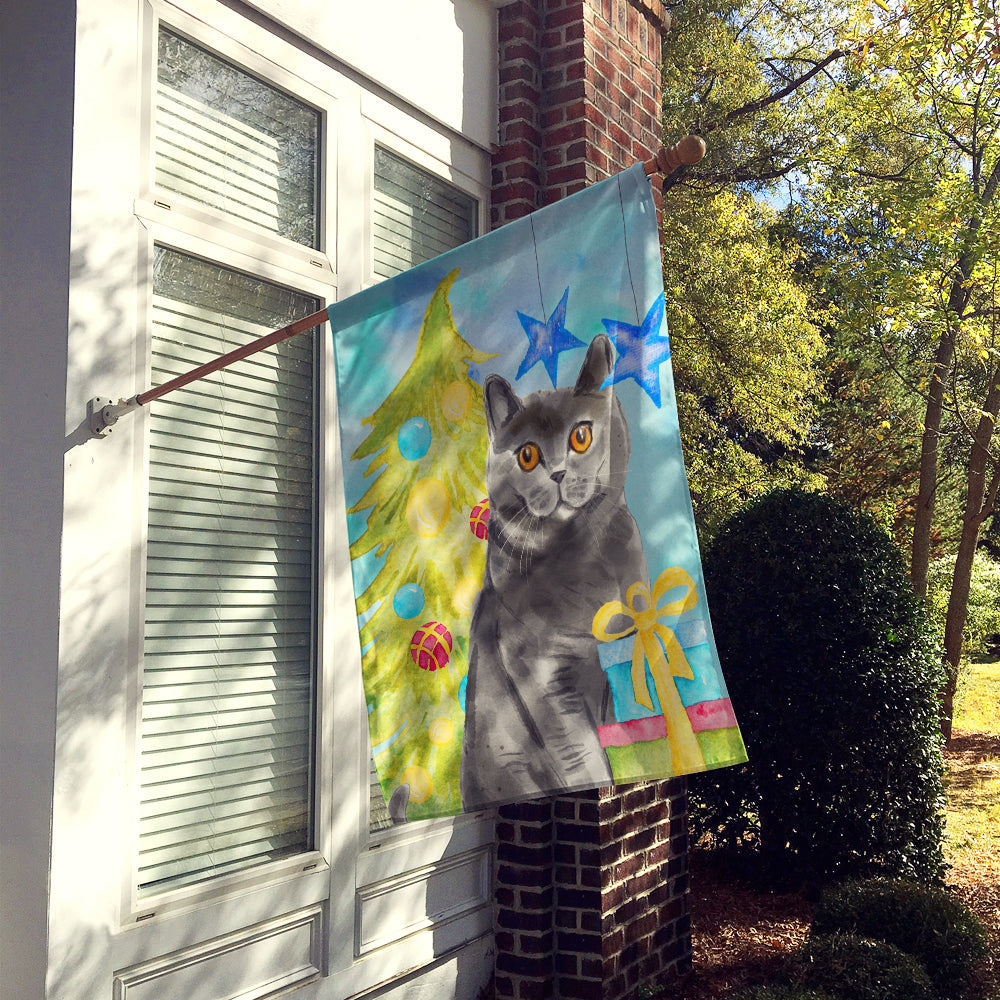 British Shorthair Christmas Presents House Flag 28x40 Porch Sleeve Pole Decorative Outside Yard Banner Artwork Wall Hanging, Polyester