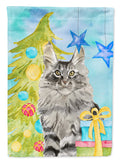 Maine Coon Christmas Presents House Flag 28x40 Porch Sleeve Pole Decorative Outside Yard Banner Artwork Wall Hanging, Polyester
