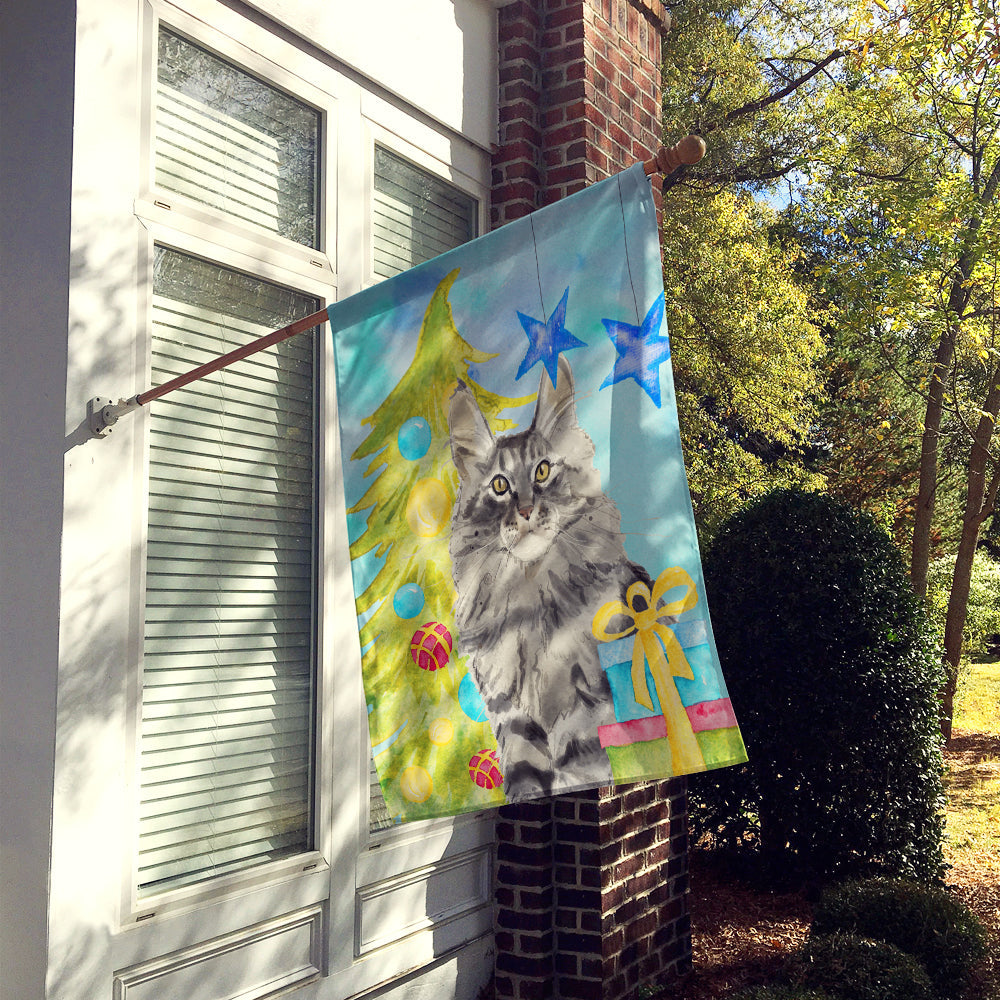 Maine Coon Christmas Presents House Flag 28x40 Porch Sleeve Pole Decorative Outside Yard Banner Artwork Wall Hanging, Polyester