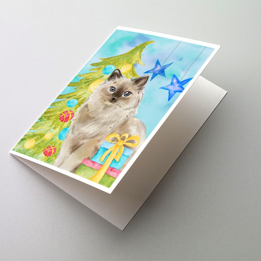 Ragdoll Christmas Presents Greeting Cards Pack of 8 Blank Cards with Envelopes Whimsical A7 Size 5x7