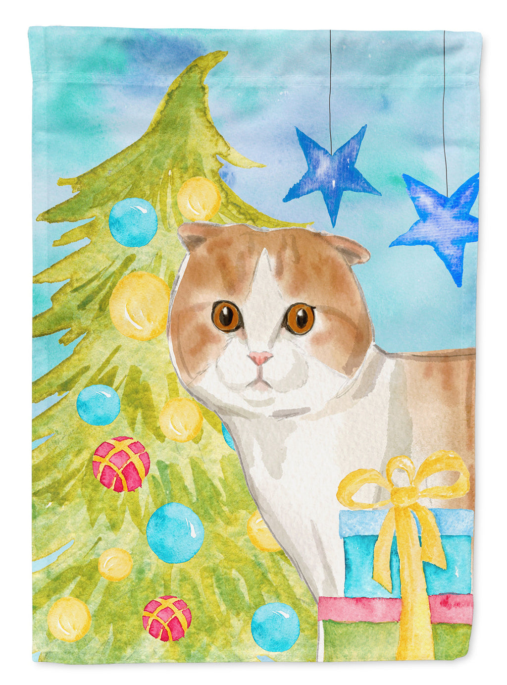 Scottish Fold Christmas Presents House Flag 28x40 Porch Sleeve Pole Decorative Outside Yard Banner Artwork Wall Hanging, Polyester