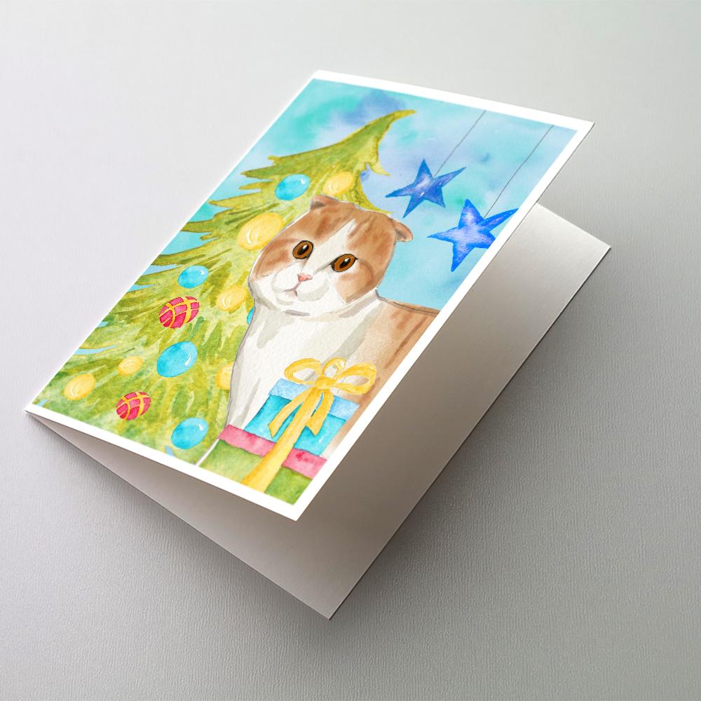 Scottish Fold Christmas Presents Greeting Cards Pack of 8 Blank Cards with Envelopes Whimsical A7 Size 5x7