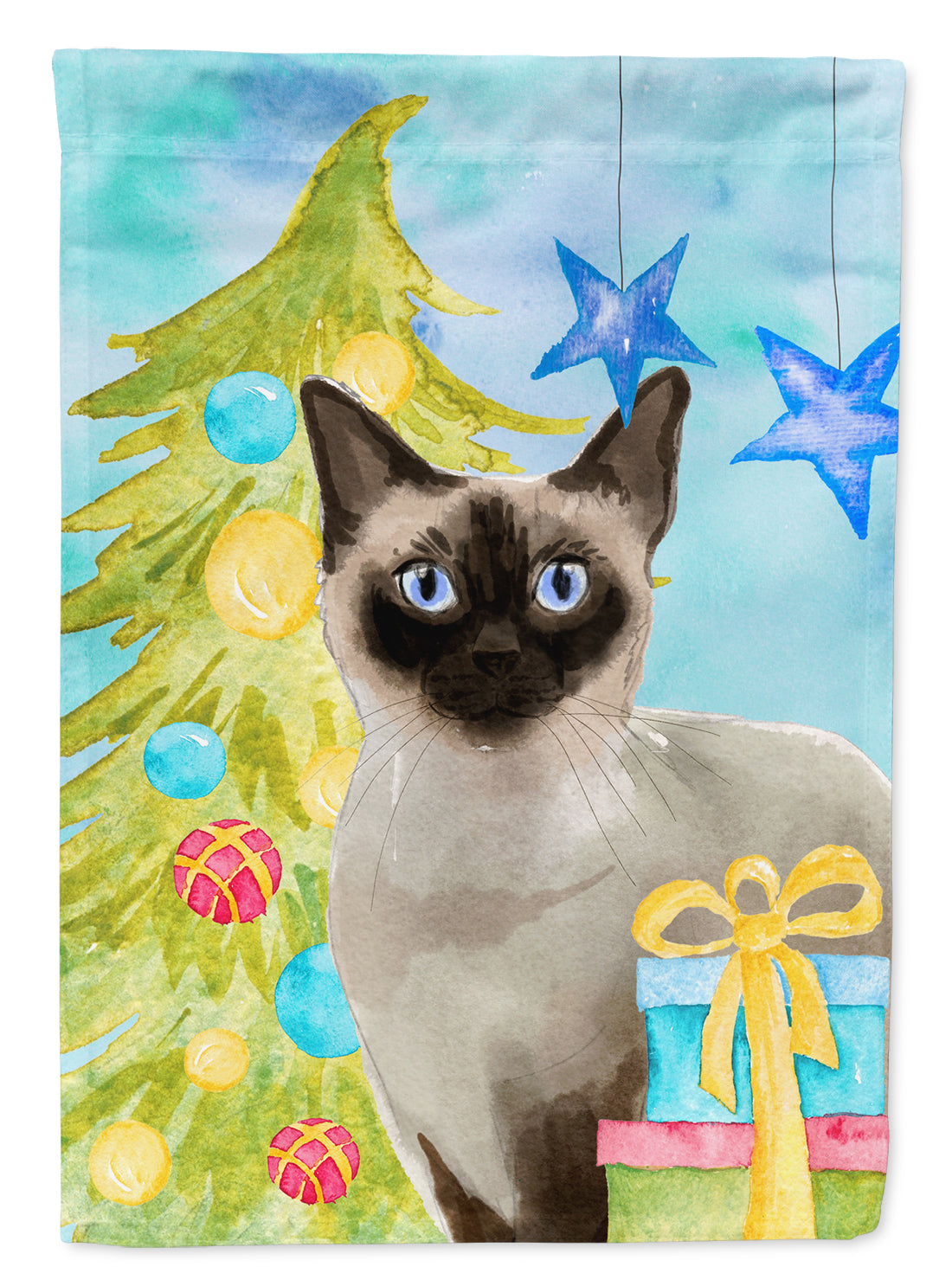 Siamese Christmas Presents House Flag 28x40 Porch Sleeve Pole Decorative Outside Yard Banner Artwork Wall Hanging, Polyester