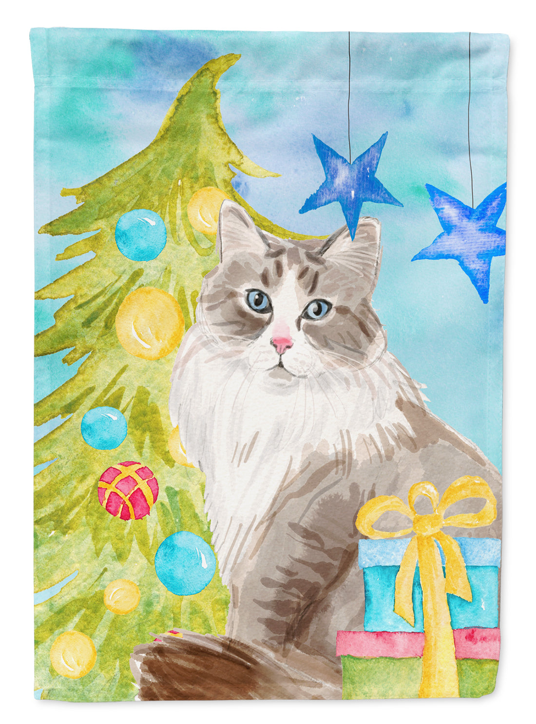 Siberian Christmas Presents House Flag 28x40 Porch Sleeve Pole Decorative Outside Yard Banner Artwork Wall Hanging, Polyester