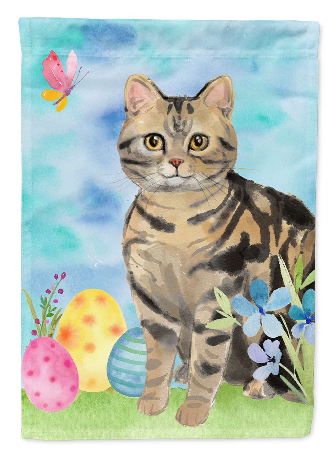 American Shorthair Brown Tabby Easter Eggs House Flag 28x40 Porch Sleeve Pole Decorative Outside Yard Banner Artwork Wall Hanging, Polyester