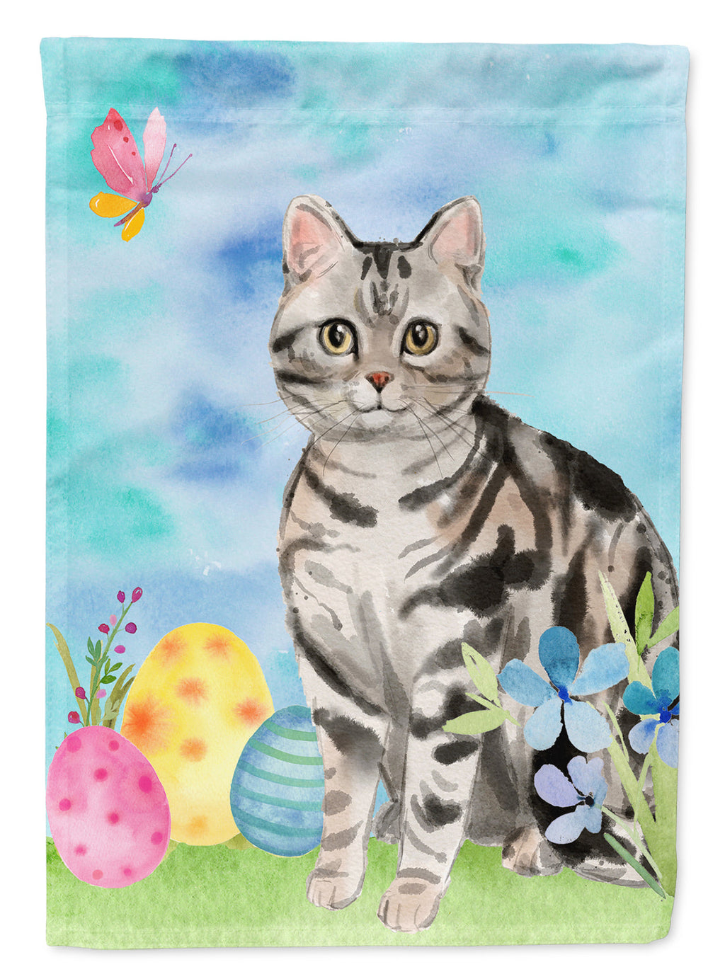 American Shorthair Easter Eggs House Flag 28x40 Porch Sleeve Pole Decorative Outside Yard Banner Artwork Wall Hanging, Polyester