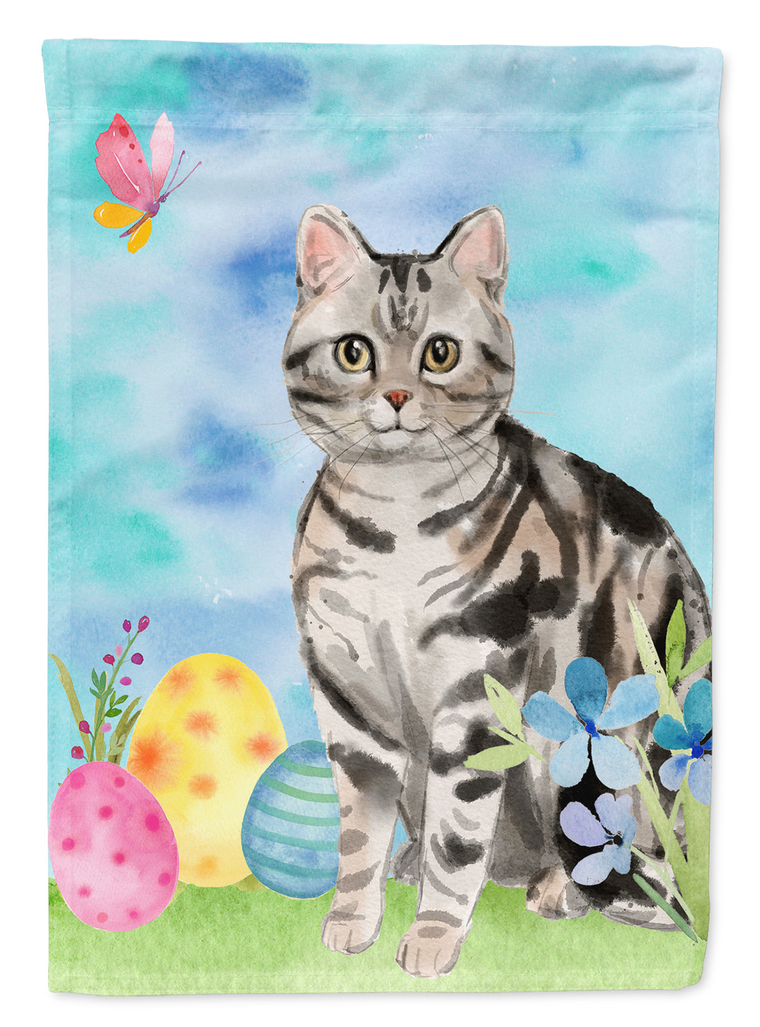 American Shorthair Easter Eggs House Flag 28x40 Porch Sleeve Pole Decorative Outside Yard Banner Artwork Wall Hanging, Polyester