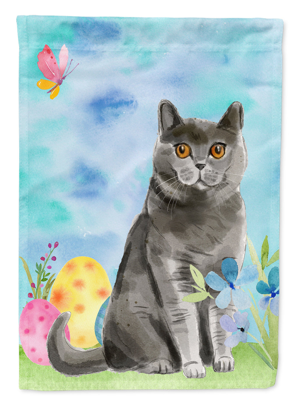 British Shorthair Easter Eggs House Flag 28x40 Porch Sleeve Pole Decorative Outside Yard Banner Artwork Wall Hanging, Polyester