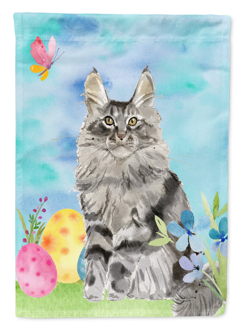Maine Coon Easter Eggs House Flag 28x40 Porch Sleeve Pole Decorative Outside Yard Banner Artwork Wall Hanging, Polyester