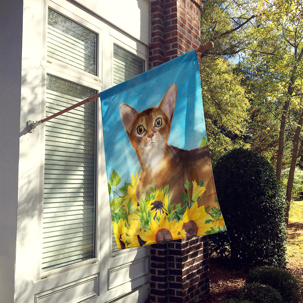 Abyssinian in Sunflowers House Flag 28x40 Porch Sleeve Pole Decorative Outside Yard Banner Artwork Wall Hanging, Polyester