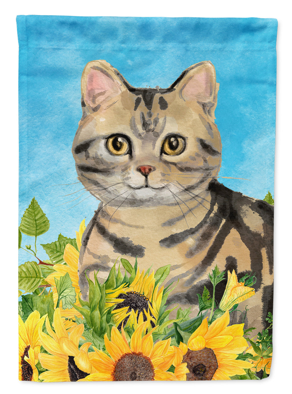 American Shorthair Brown Tabby in Sunflowers House Flag 28x40 Porch Sleeve Pole Decorative Outside Yard Banner Artwork Wall Hanging, Polyester