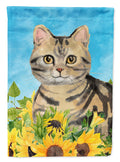 American Shorthair Brown Tabby in Sunflowers House Flag 28x40 Porch Sleeve Pole Decorative Outside Yard Banner Artwork Wall Hanging, Polyester