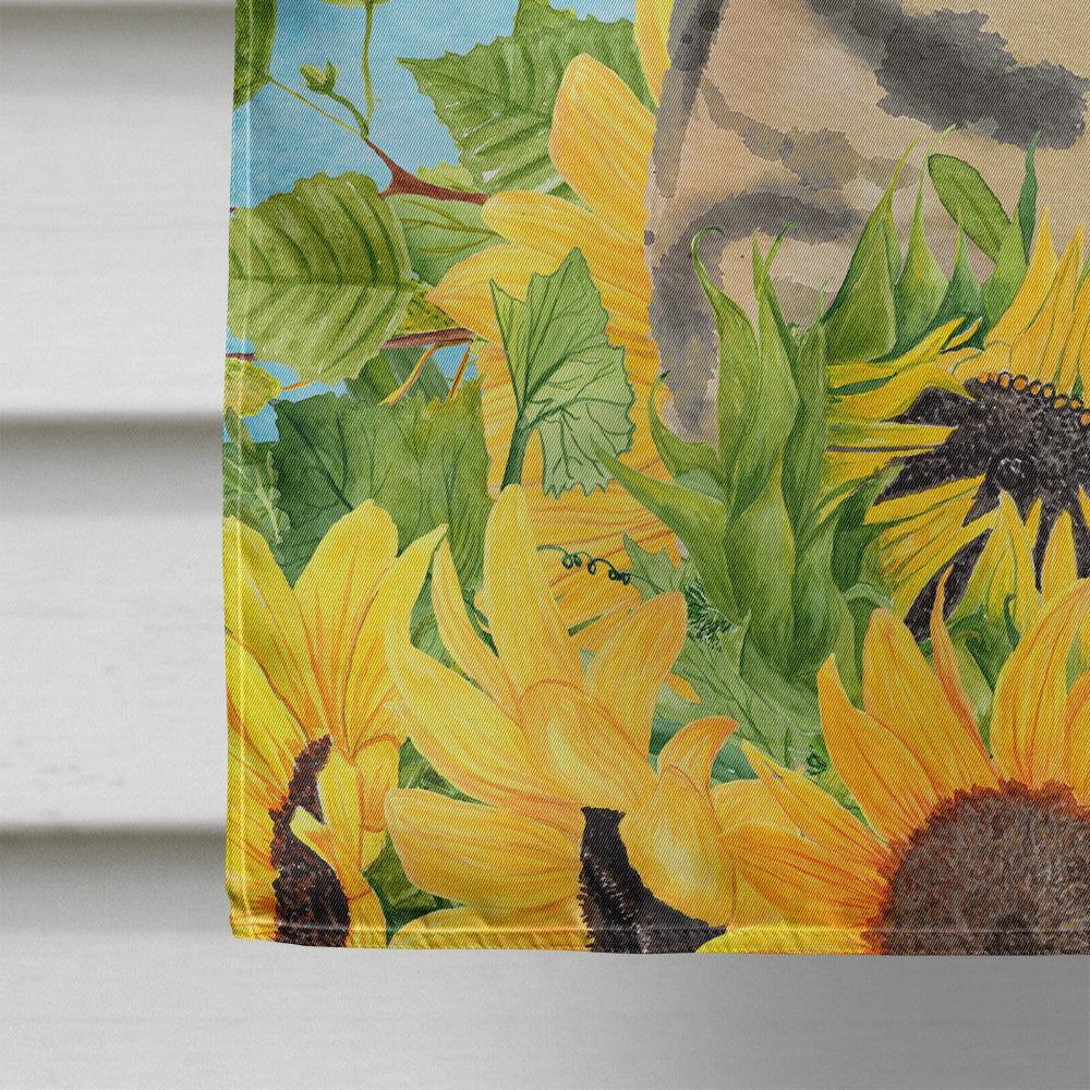 American Shorthair Brown Tabby in Sunflowers House Flag 28x40 Porch Sleeve Pole Decorative Outside Yard Banner Artwork Wall Hanging, Polyester