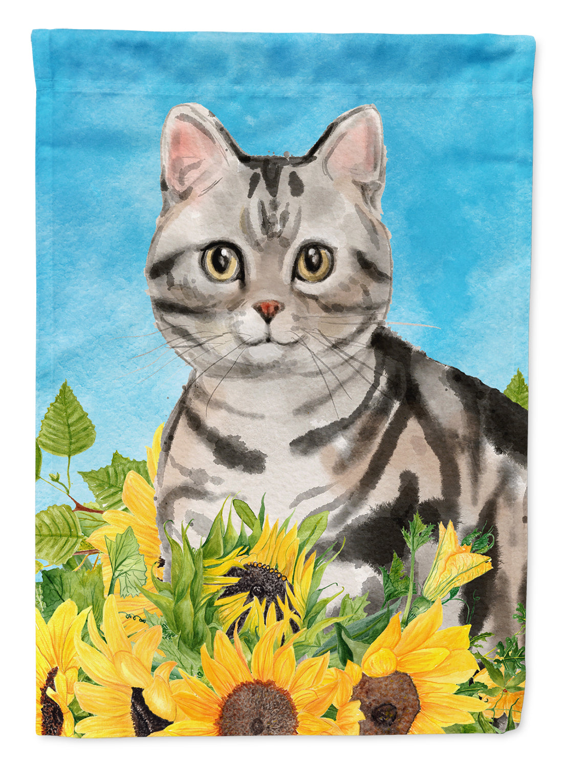 American Shorthair in Sunflowers House Flag 28x40 Porch Sleeve Pole Decorative Outside Yard Banner Artwork Wall Hanging, Polyester