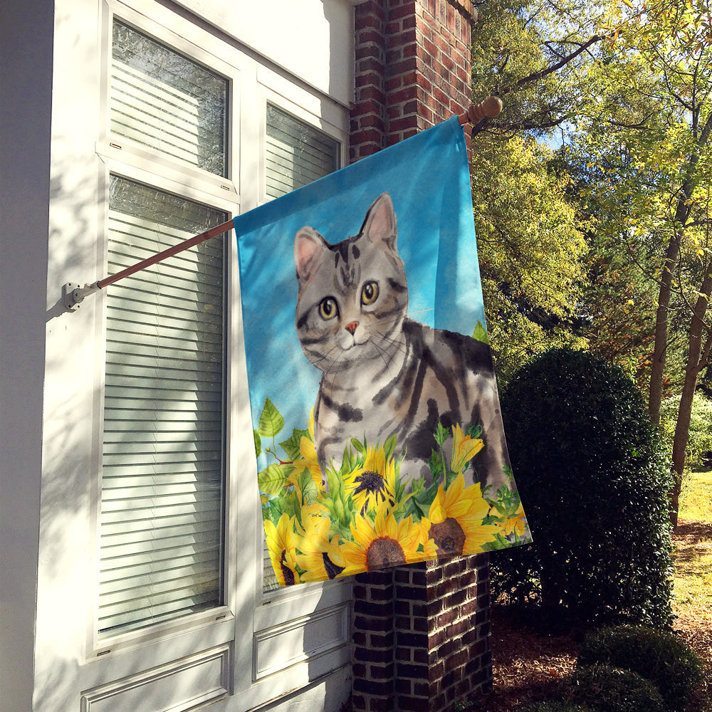 American Shorthair in Sunflowers House Flag 28x40 Porch Sleeve Pole Decorative Outside Yard Banner Artwork Wall Hanging, Polyester