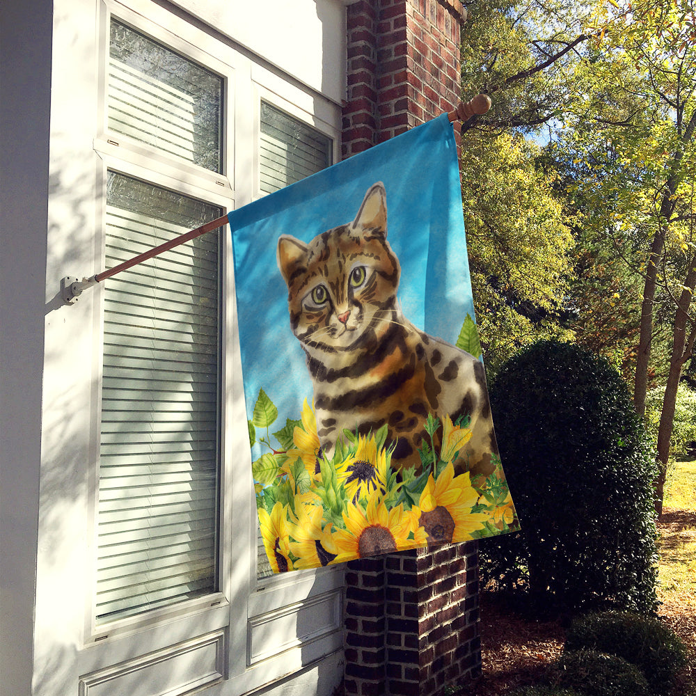 Bengal in Sunflowers House Flag 28x40 Porch Sleeve Pole Decorative Outside Yard Banner Artwork Wall Hanging, Polyester