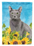 Blue Russian in Sunflowers House Flag 28x40 Porch Sleeve Pole Decorative Outside Yard Banner Artwork Wall Hanging, Polyester