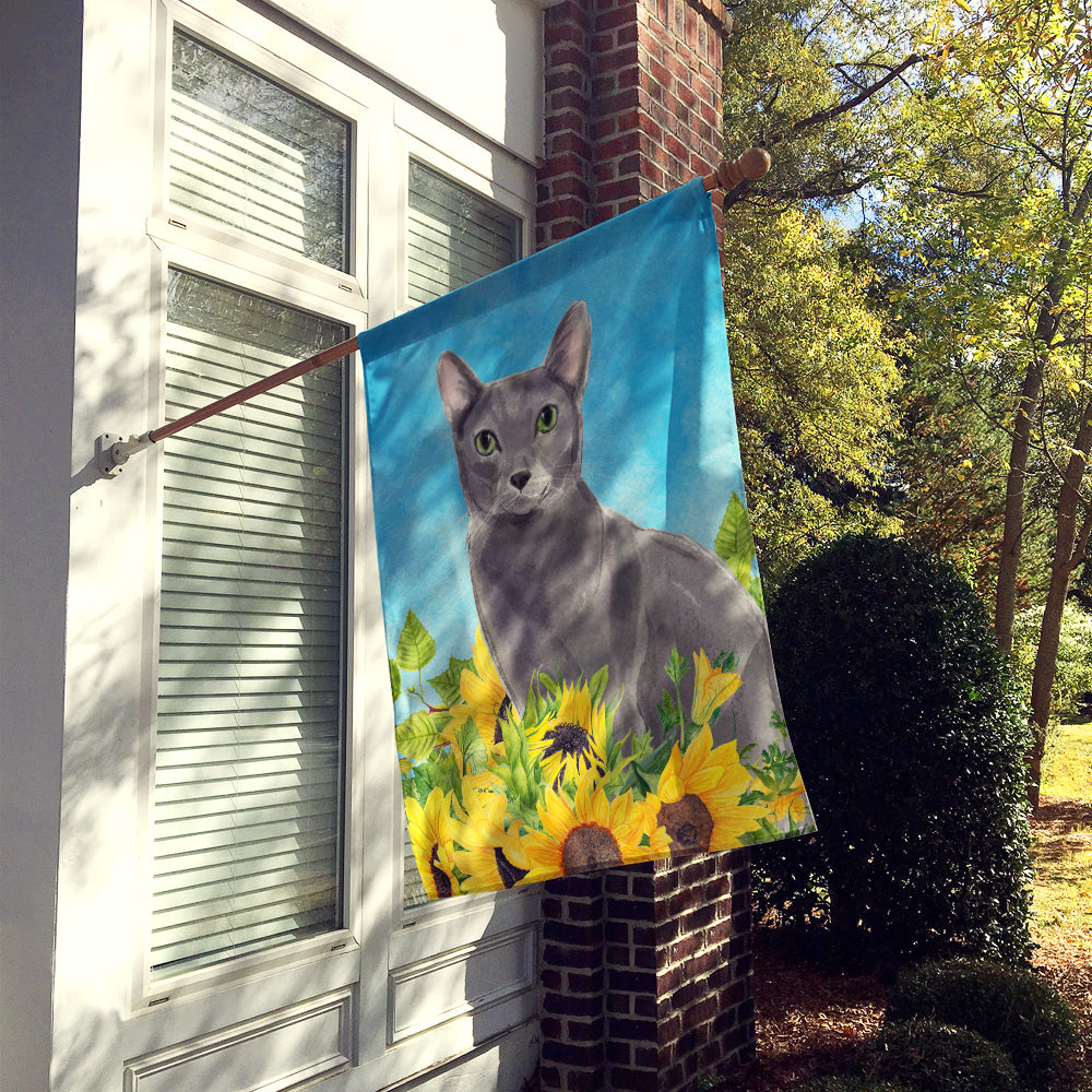 Blue Russian in Sunflowers House Flag 28x40 Porch Sleeve Pole Decorative Outside Yard Banner Artwork Wall Hanging, Polyester