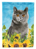 British Shorthair in Sunflowers House Flag 28x40 Porch Sleeve Pole Decorative Outside Yard Banner Artwork Wall Hanging, Polyester