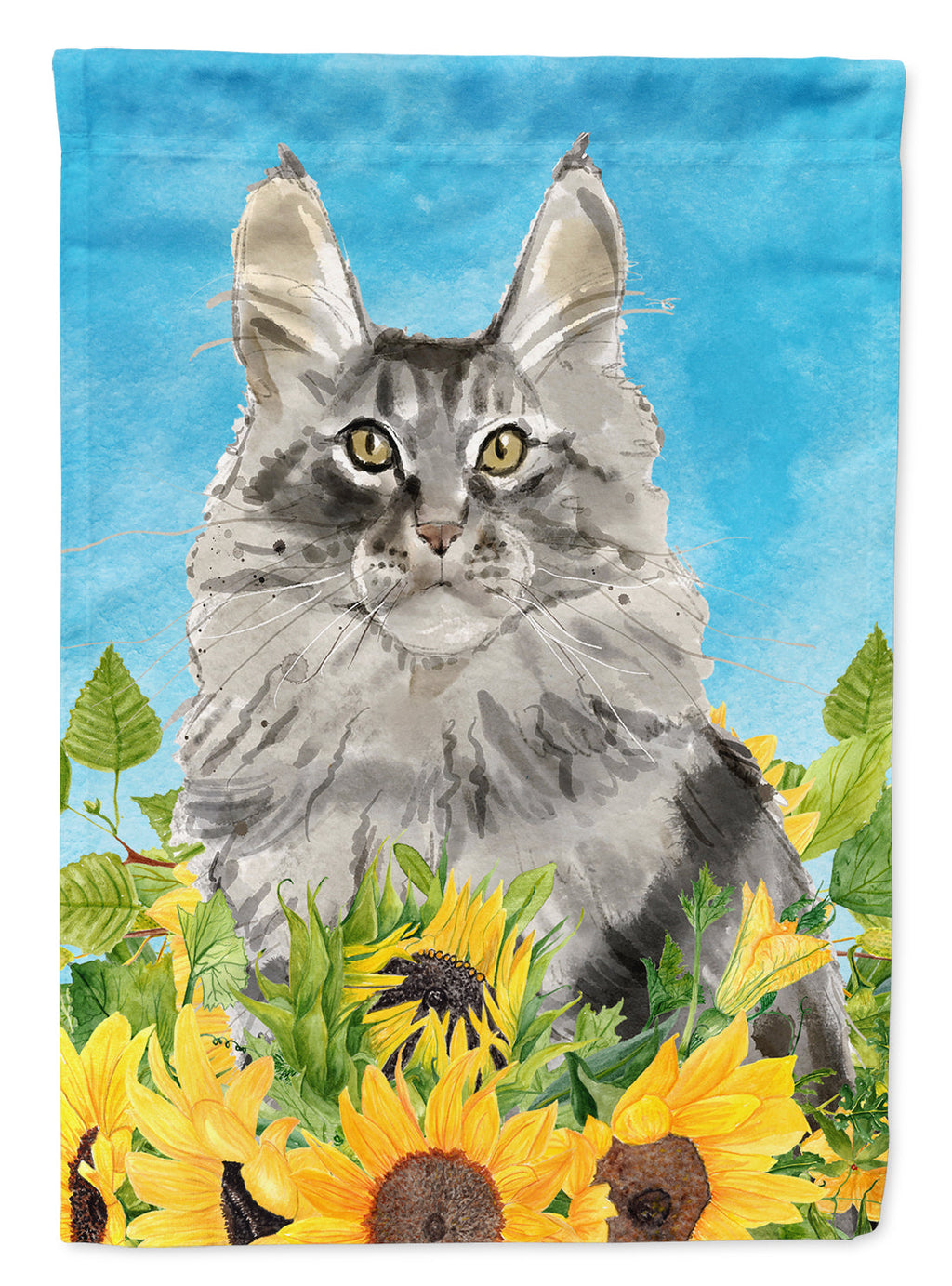 Maine Coon in Sunflowers House Flag 28x40 Porch Sleeve Pole Decorative Outside Yard Banner Artwork Wall Hanging, Polyester