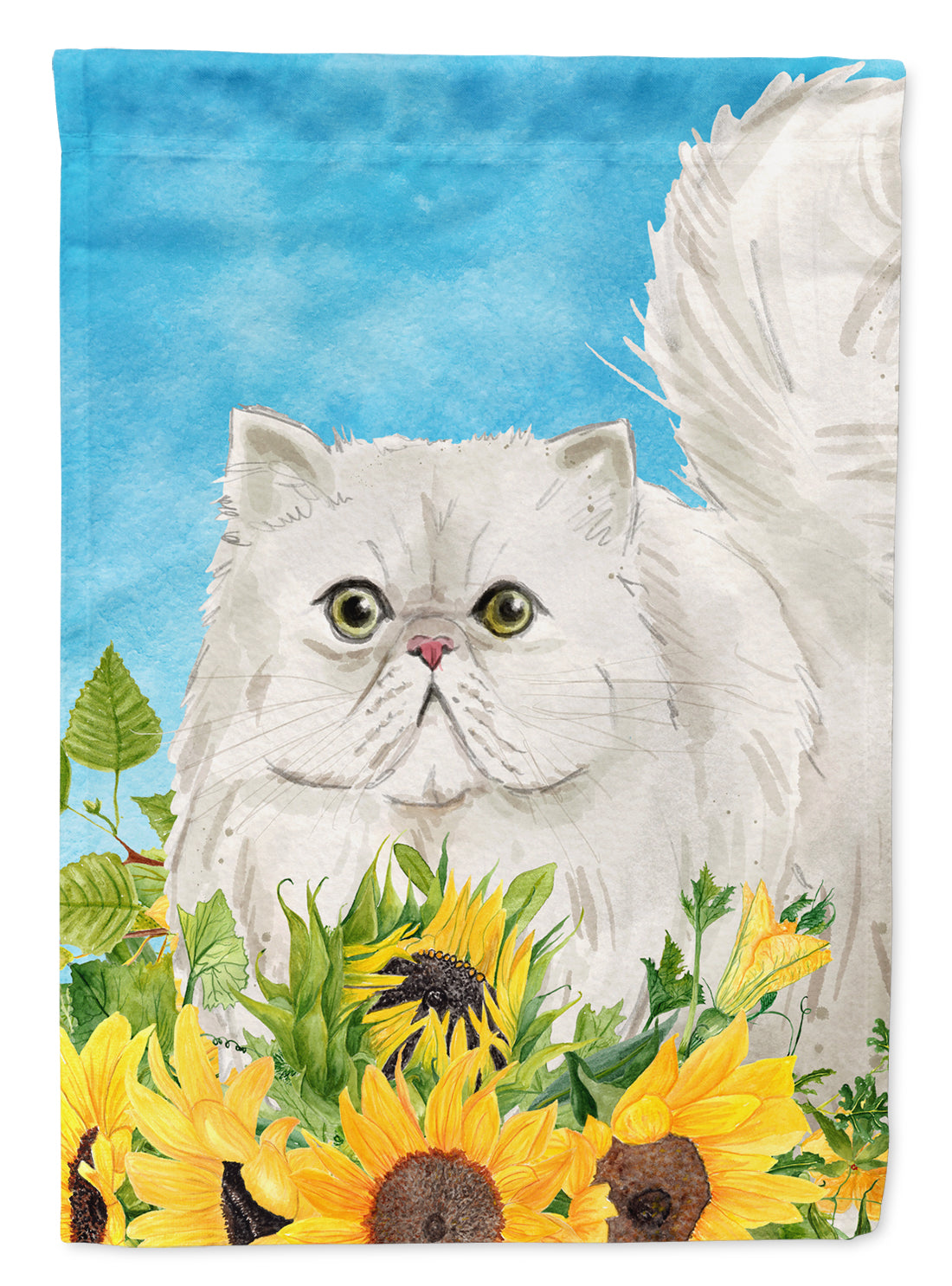 Persian in Sunflowers House Flag 28x40 Porch Sleeve Pole Decorative Outside Yard Banner Artwork Wall Hanging, Polyester