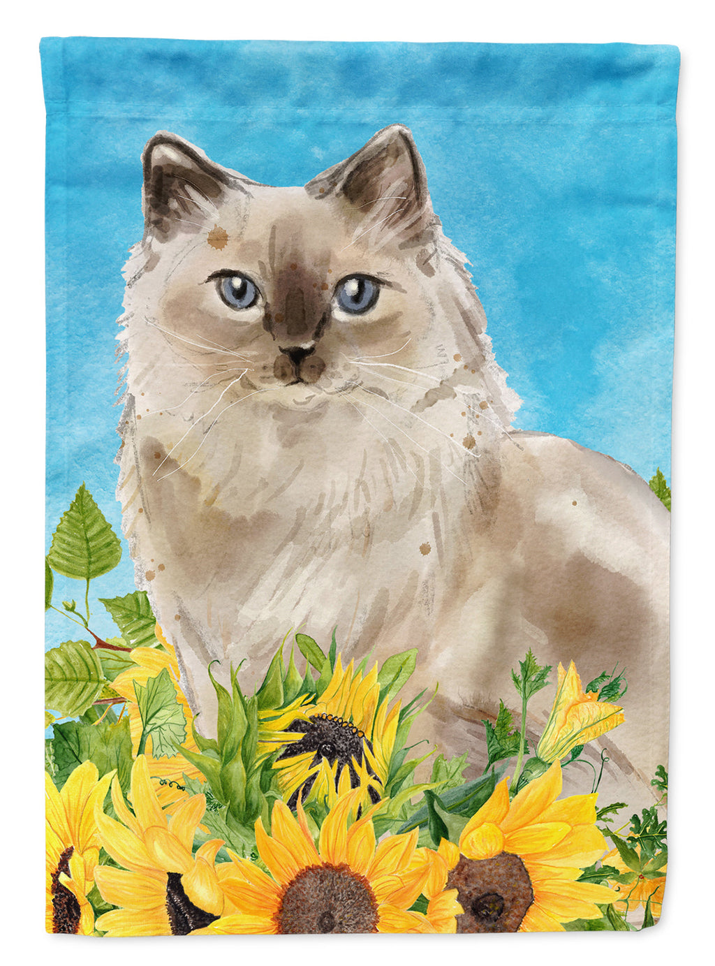 Ragdoll in Sunflowers House Flag 28x40 Porch Sleeve Pole Decorative Outside Yard Banner Artwork Wall Hanging, Polyester