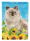 Ragdoll in Sunflowers House Flag 28x40 Porch Sleeve Pole Decorative Outside Yard Banner Artwork Wall Hanging, Polyester